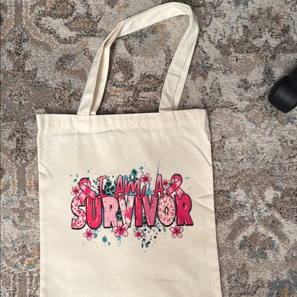 Cream and Pink Summer Tote Bag with Floral Design